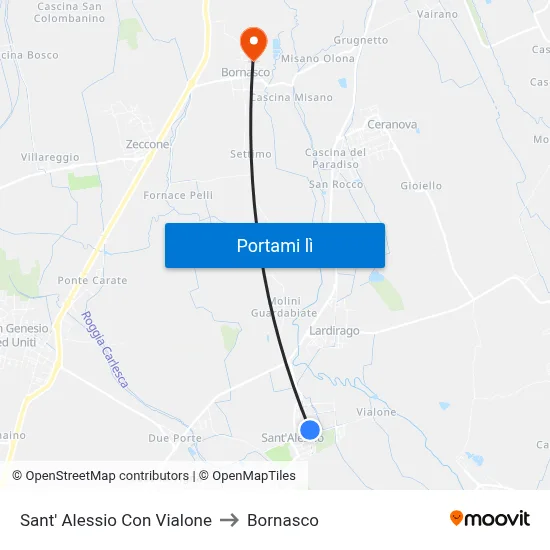 Sant' Alessio Con Vialone to Bornasco map