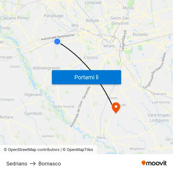 Sedriano to Bornasco map
