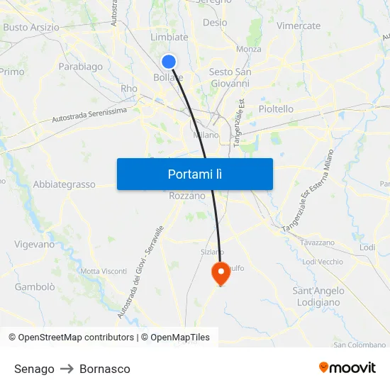 Senago to Bornasco map