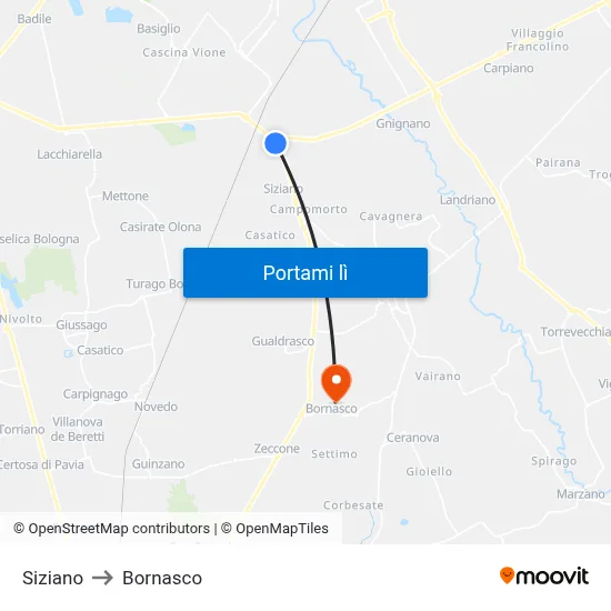 Siziano to Bornasco map