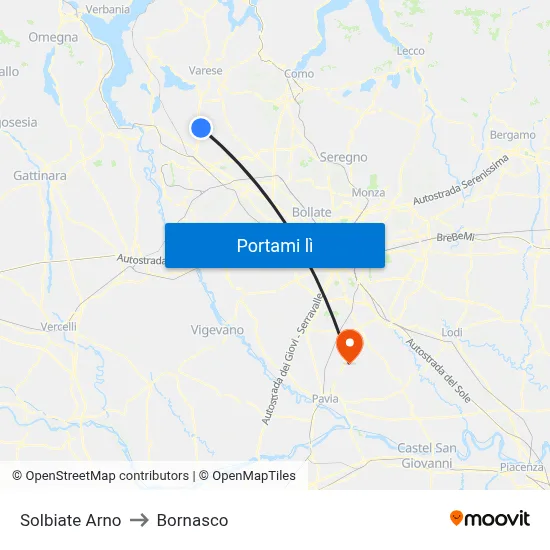 Solbiate Arno to Bornasco map