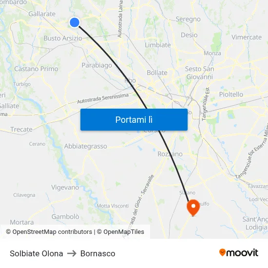 Solbiate Olona to Bornasco map