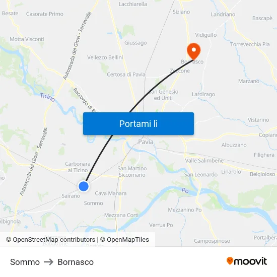 Sommo to Bornasco map