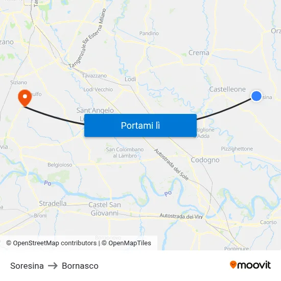 Soresina to Bornasco map