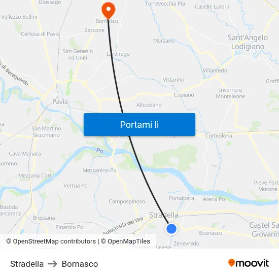 Stradella to Bornasco map