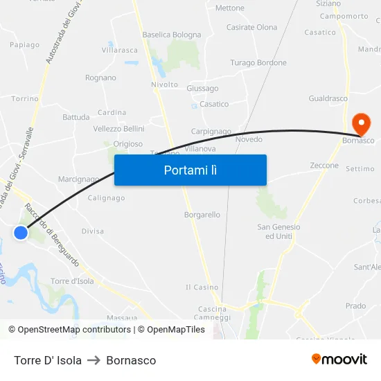 Torre D' Isola to Bornasco map