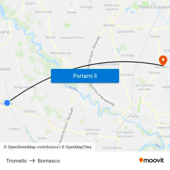 Tromello to Bornasco map