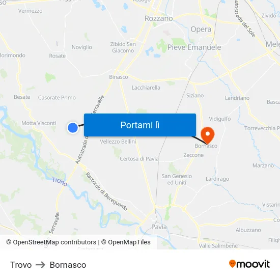 Trovo to Bornasco map