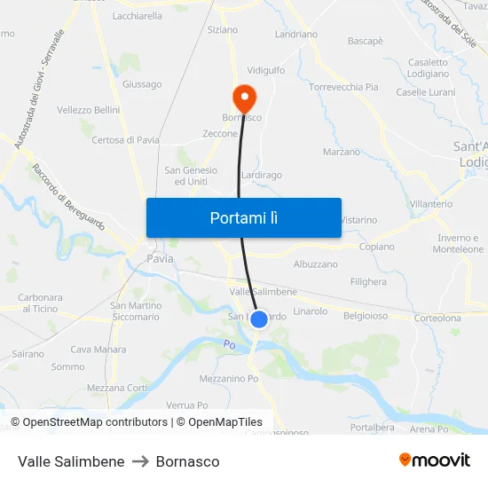 Valle Salimbene to Bornasco map