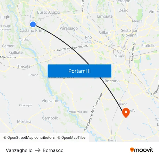 Vanzaghello to Bornasco map