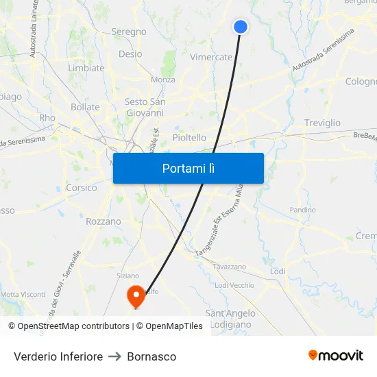 Verderio Inferiore to Bornasco map