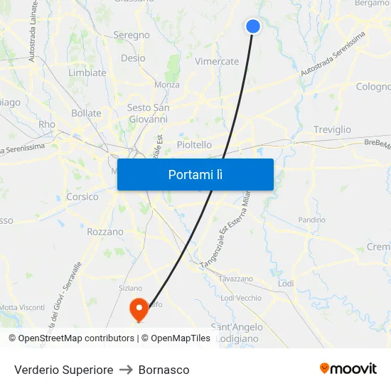 Verderio Superiore to Bornasco map
