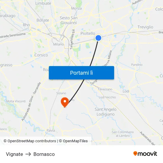 Vignate to Bornasco map