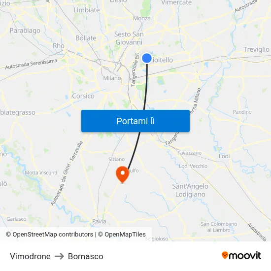 Vimodrone to Bornasco map
