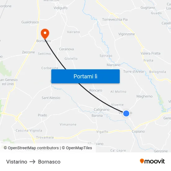 Vistarino to Bornasco map