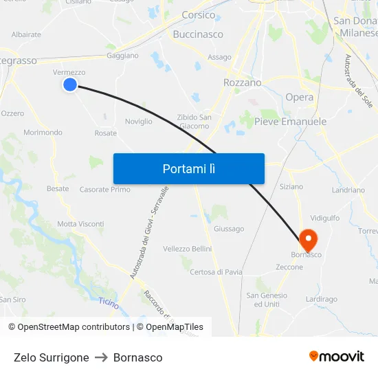 Zelo Surrigone to Bornasco map