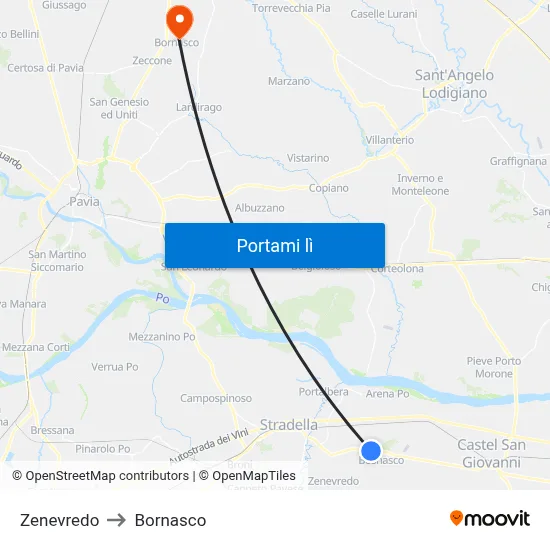 Zenevredo to Bornasco map