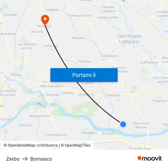 Zerbo to Bornasco map