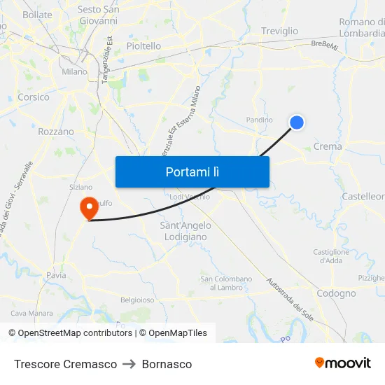 Trescore Cremasco to Bornasco map