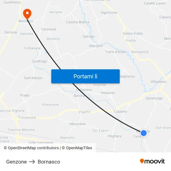 Genzone to Bornasco map
