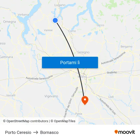 Porto Ceresio to Bornasco map