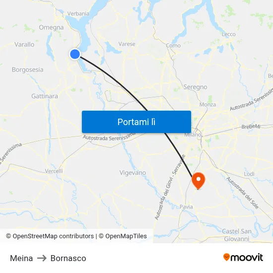 Meina to Bornasco map