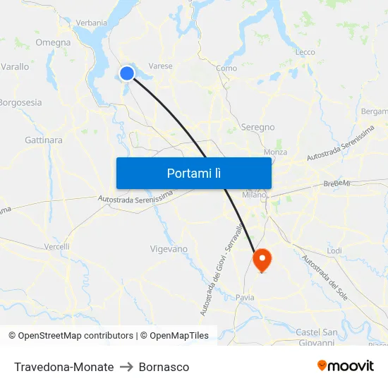 Travedona-Monate to Bornasco map