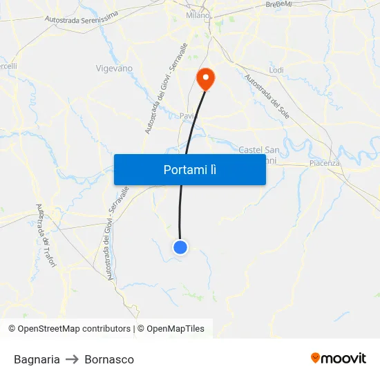 Bagnaria to Bornasco map