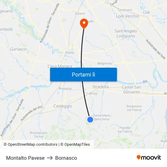 Montalto Pavese to Bornasco map