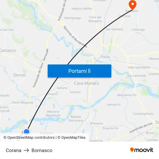 Corana to Bornasco map