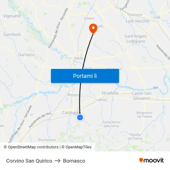 Corvino San Quirico to Bornasco map