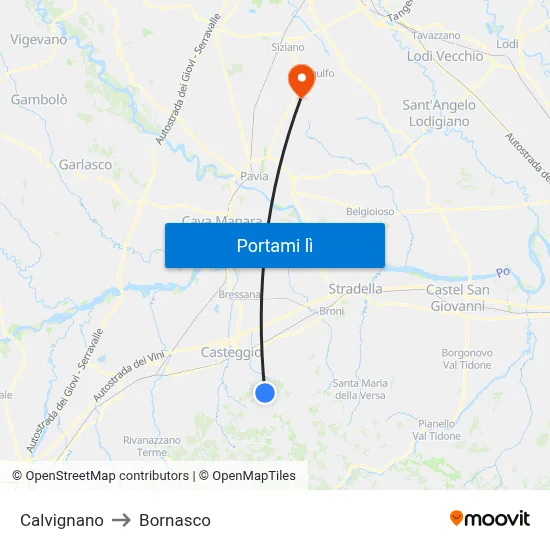 Calvignano to Bornasco map