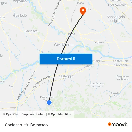 Godiasco to Bornasco map