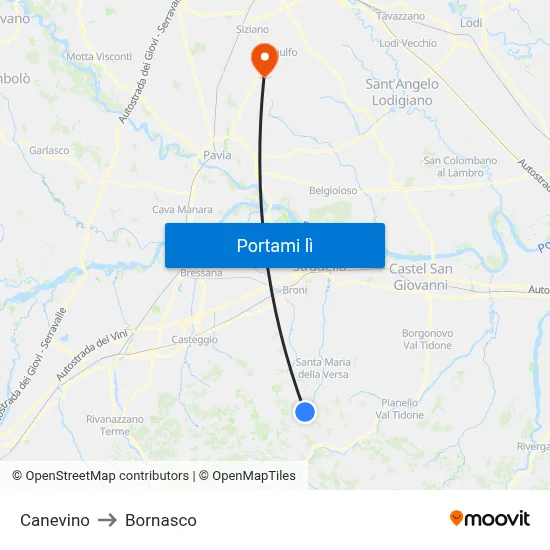 Canevino to Bornasco map