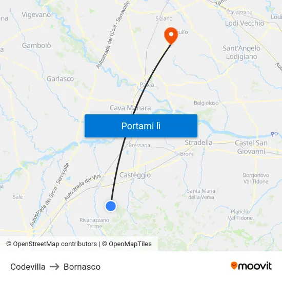 Codevilla to Bornasco map