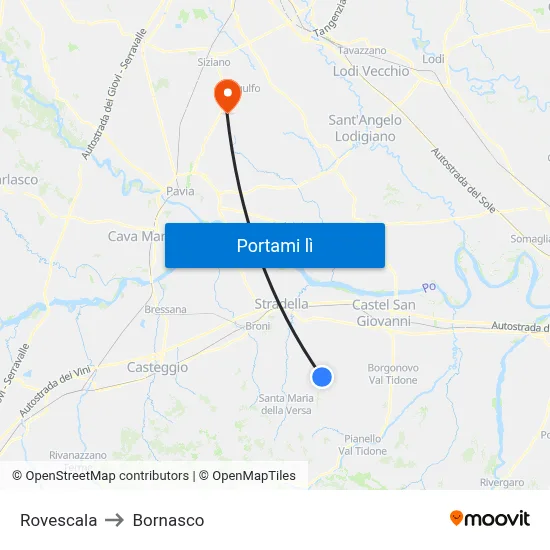 Rovescala to Bornasco map