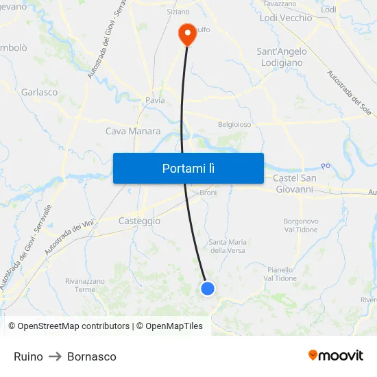 Ruino to Bornasco map