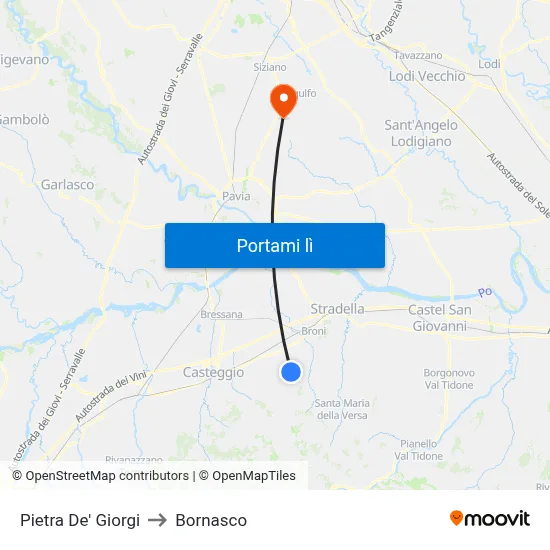 Pietra De' Giorgi to Bornasco map