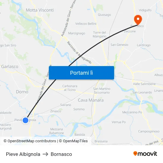 Pieve Albignola to Bornasco map