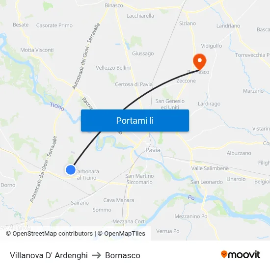 Villanova D' Ardenghi to Bornasco map