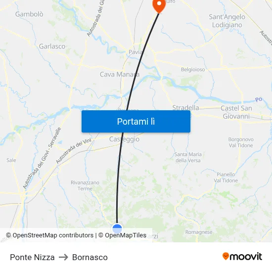 Ponte Nizza to Bornasco map