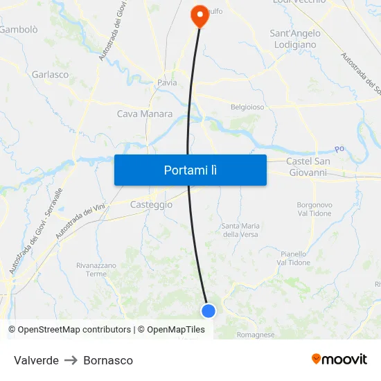 Valverde to Bornasco map