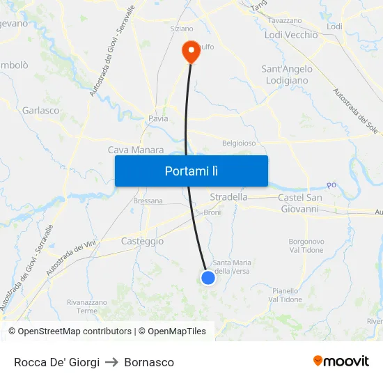 Rocca De' Giorgi to Bornasco map
