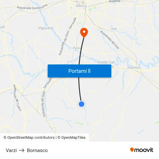Varzi to Bornasco map