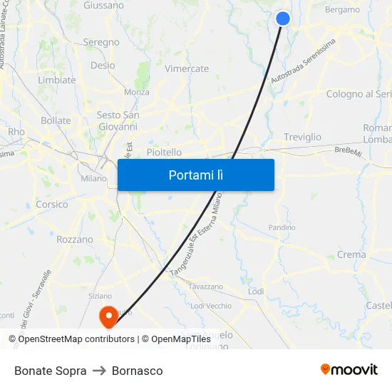Bonate Sopra to Bornasco map