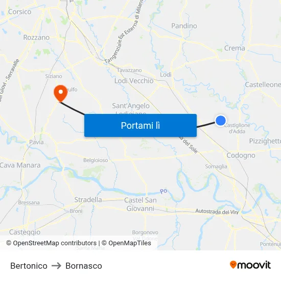 Bertonico to Bornasco map