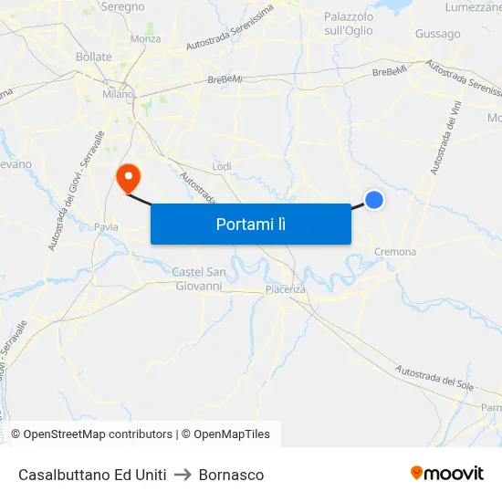 Casalbuttano Ed Uniti to Bornasco map
