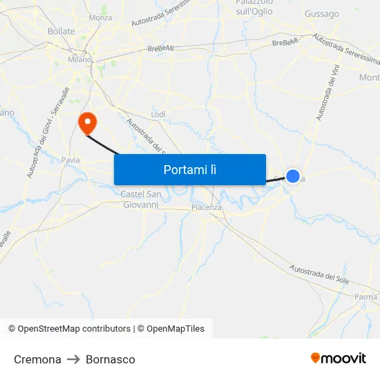 Cremona to Bornasco map