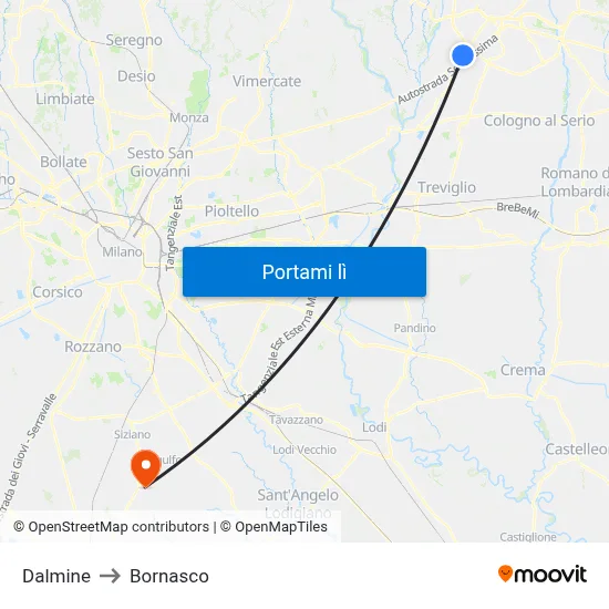 Dalmine to Bornasco map