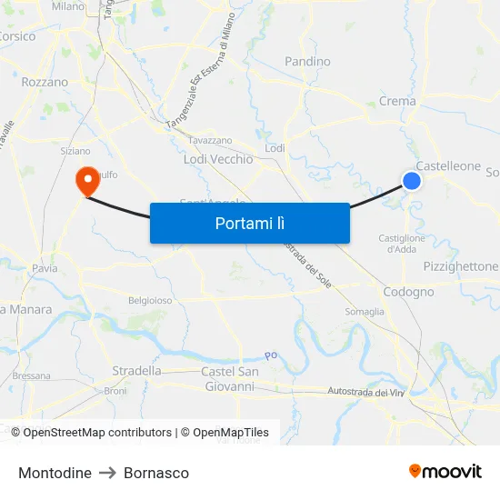 Montodine to Bornasco map